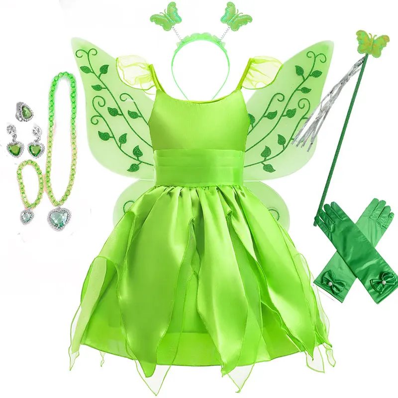 Disney-disfraz de elfo para niñas, ropa de fiesta de cumpleaños, disfraz de Hada Verde, Carnaval, Tinker, Belle, Purim, Pixie