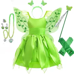 Disney Elf Photography Girls Fairy Green Costume Carnival Tinker Belle Cosplay Child Birthday Party Clothes Purim Pixie Apparel