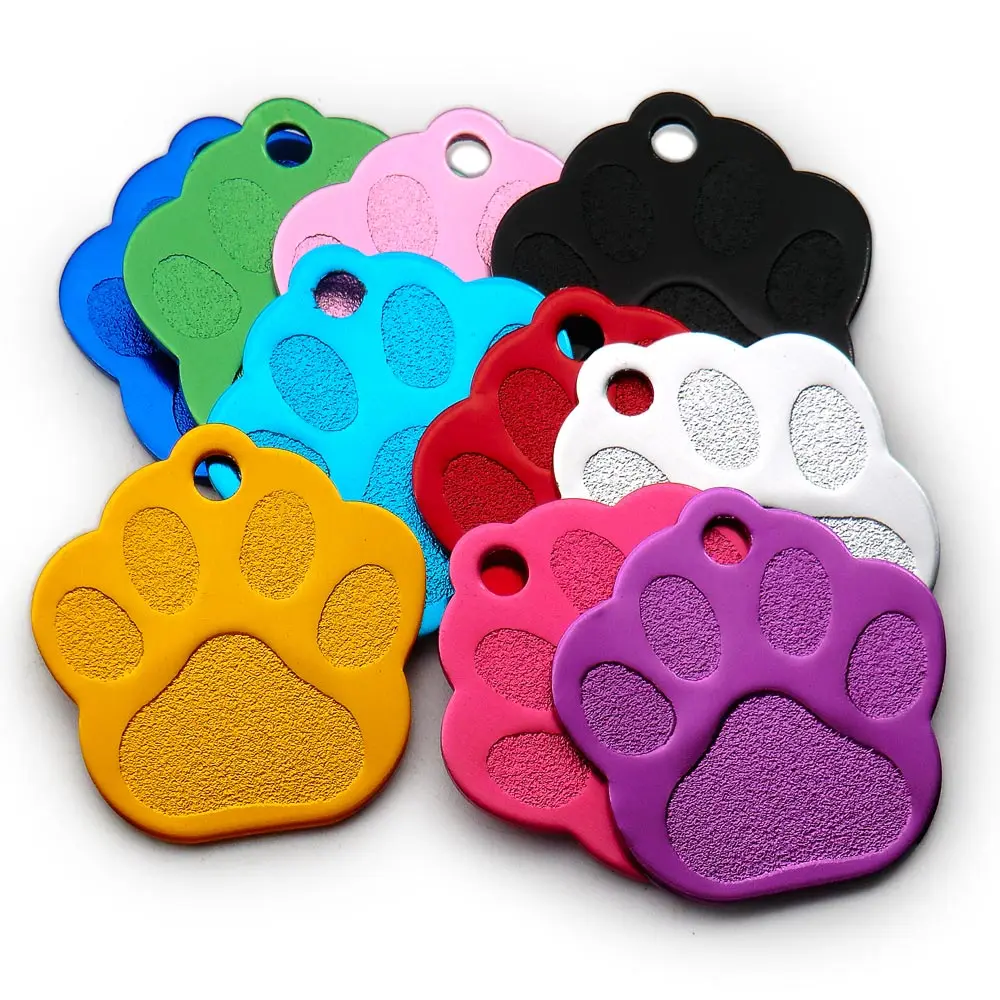 100Pcs Hot Sale Pet ID Tag Fashion Paw Shape Aluminum Pendant Charm Anti-lost Engravable Key Ring Accessories