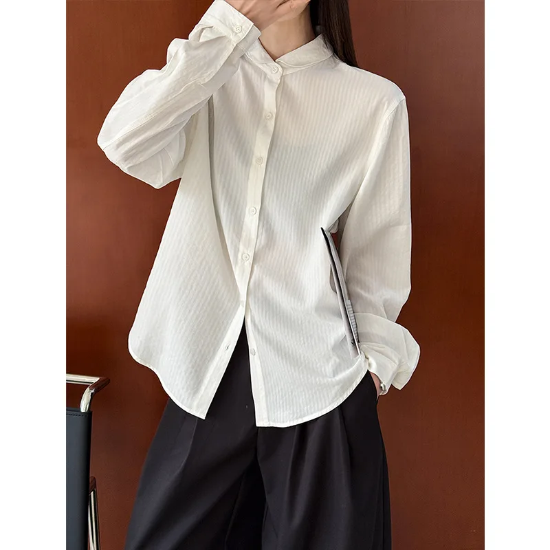 

Женские белые блузки на весну 2026 года с одной пуговицей, длинным рукавом, модные, стильные, винтажные топы-рубашки