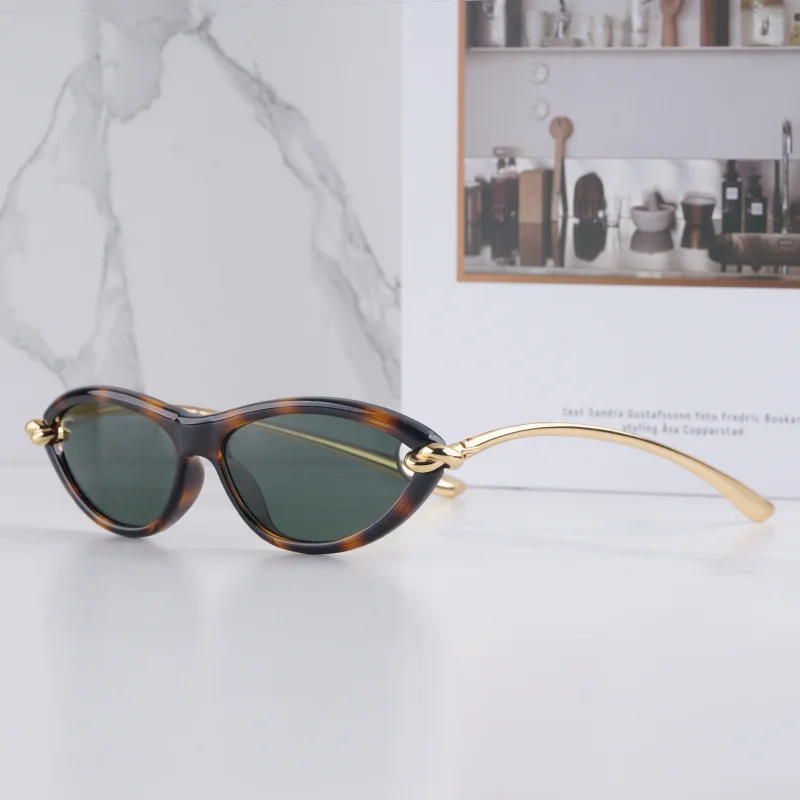 

KIZN Women's INS Style Tortoise Gold Cat Eye Sunglasses 2025 Trendy Luxury Niche Top Quality Alloy Solar Glasses for Female