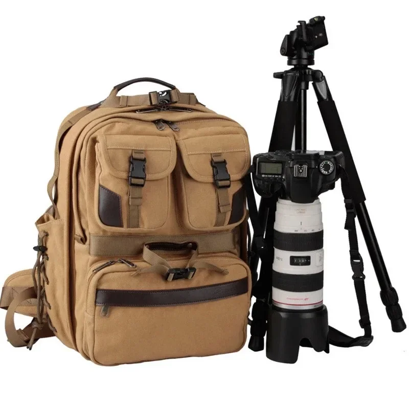 High Quality Canvas Camera Backpack Soft Shoulders DSLR Waterproof Backpack Video Photo Tripod Case for Canon Nikon Sony SLR