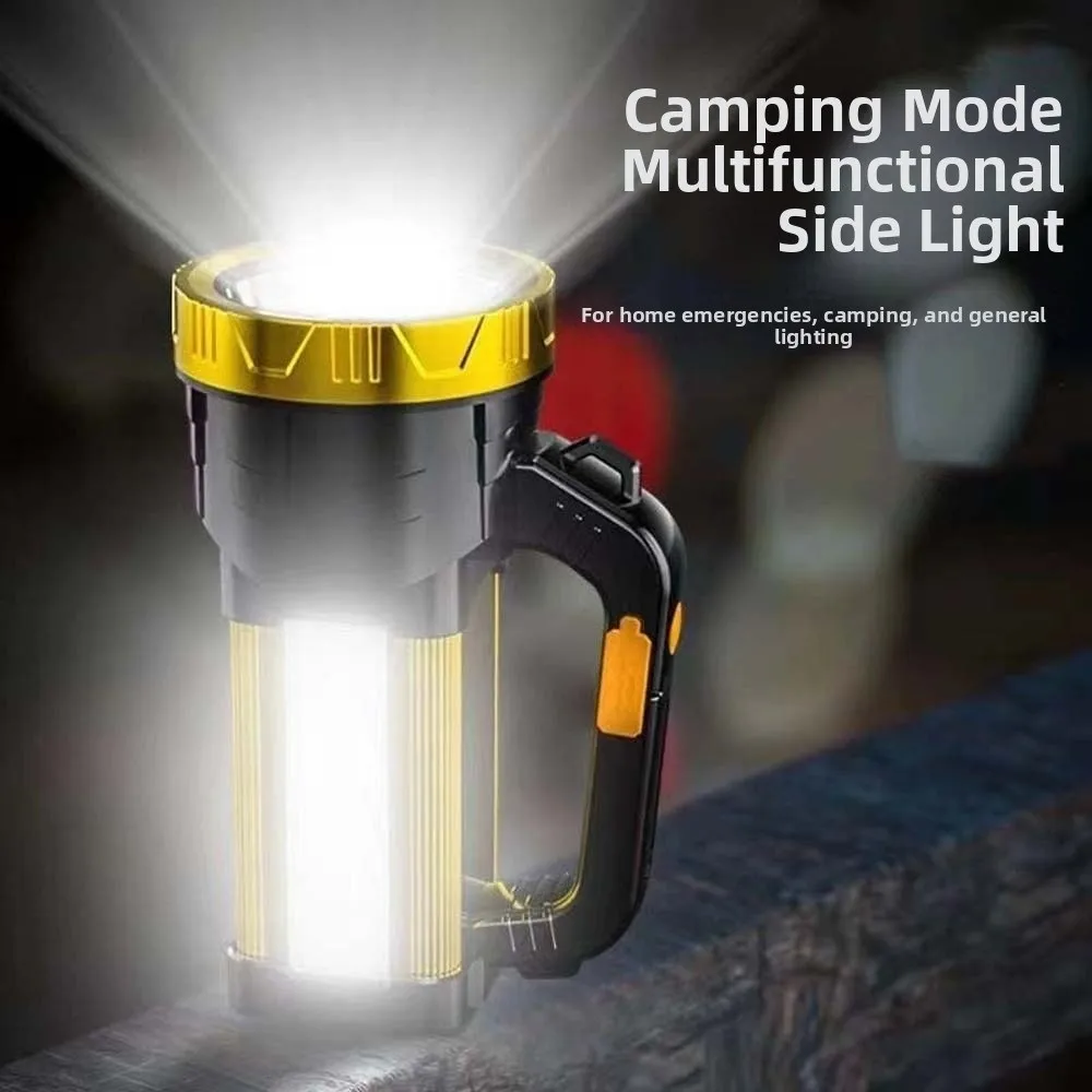 Anti-splash Water Camping Searchlight with Side Lights Dimmable Handheld Spotlight 1200mAh Battery 2400mAh Battery
