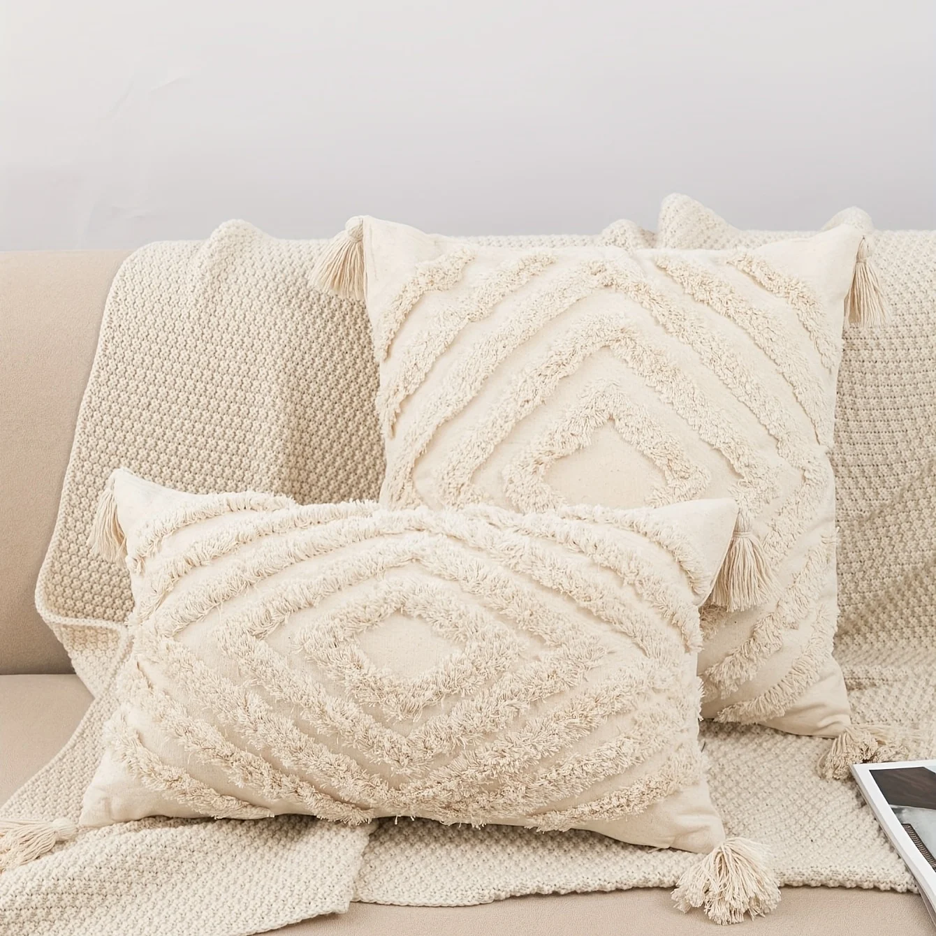 1pc Beige Bohemian Strip Pillow Modern Simple Cushion Cover Tufting Technology Living Room Sofa Bedroom Bedside Pillow Cover