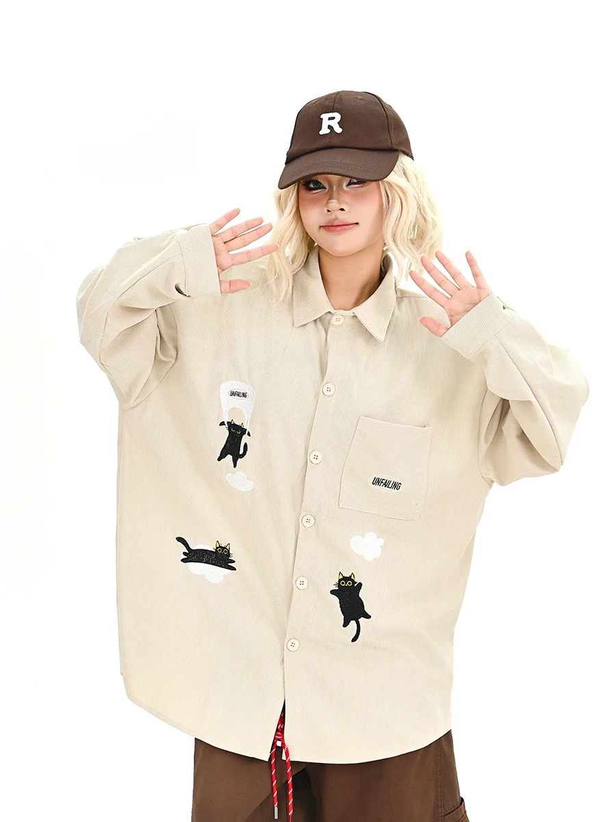 

Lazy Embroidered Long Sve irt Women's Loose BF American College Sle Couple Top Spring 2026 Casual Faion