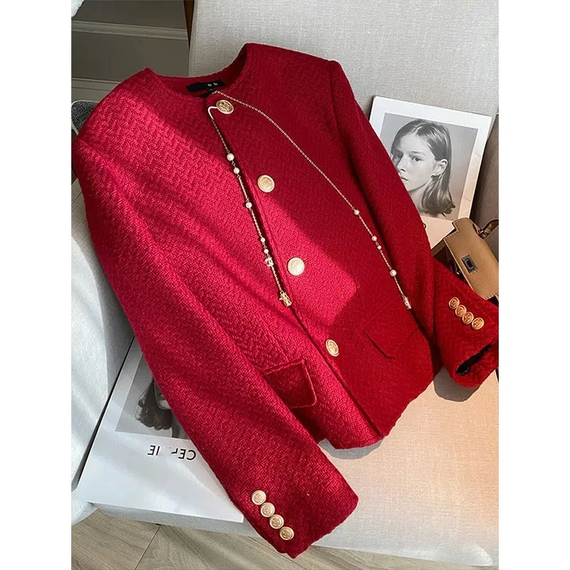 Girls Spring Autumn 2022 New French Red Fragrance Suit Jacket Women Slim High Quality Party Blazers