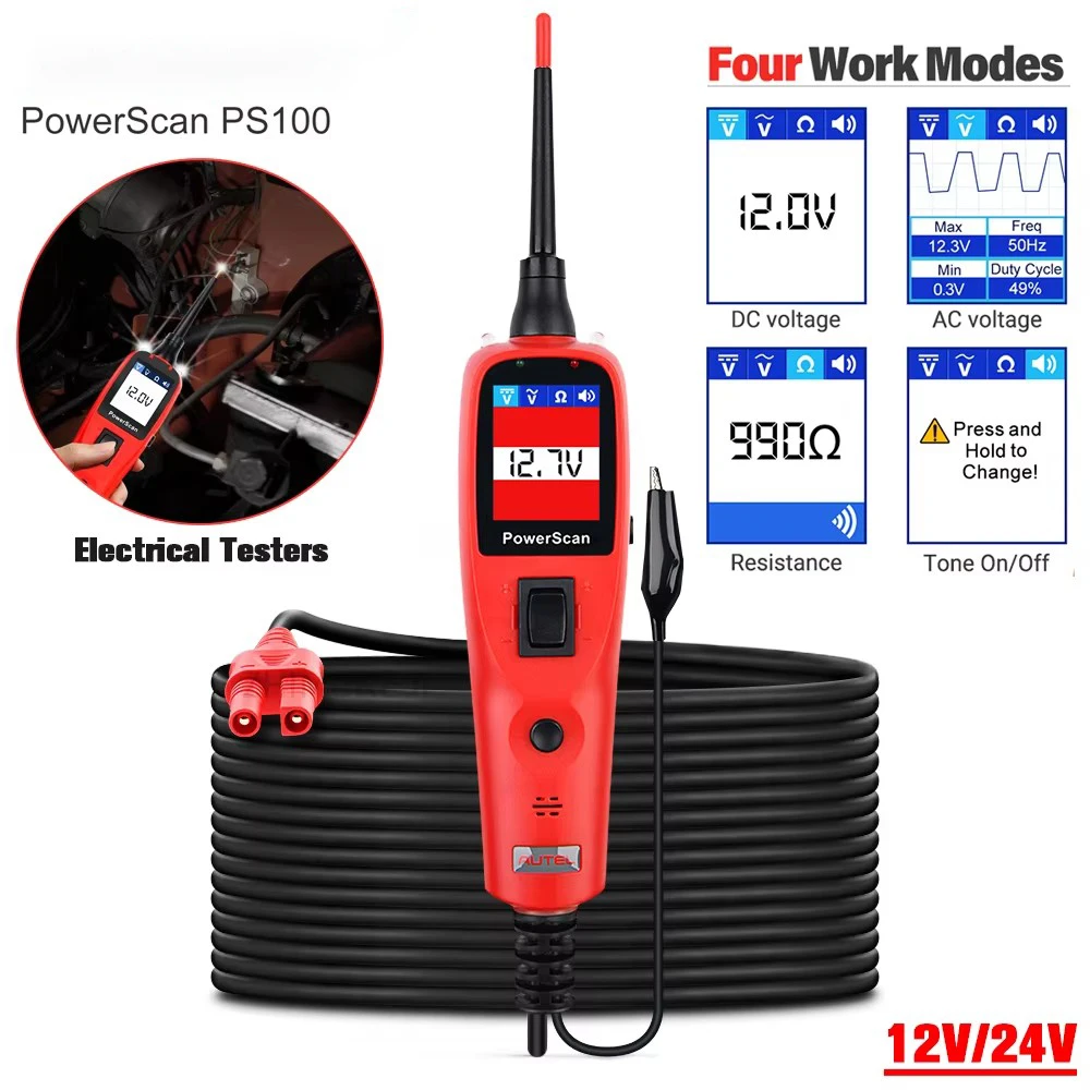 

PowerScan PS100 12 В 24 В электрическая система автоматический тестер цепей датчик мощности BMS короткий открытый искатель инструменты для диагностики ремонта автомобиля