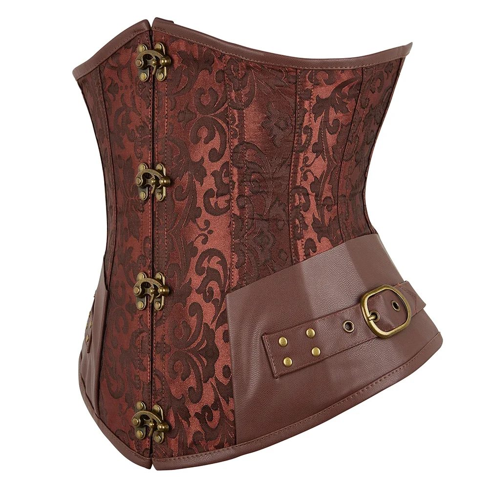 Steampunk Corset Underbust Top Leather Lingerie Sexy Plus Size Gothic Punk Costume Pirate Basques Halloween Renaissance Brown