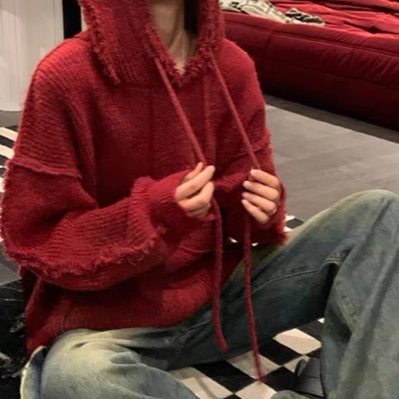 

New tassel hooded soft sweater women in autumn and winter new loose and lazy style trendy long sleeved knitted top