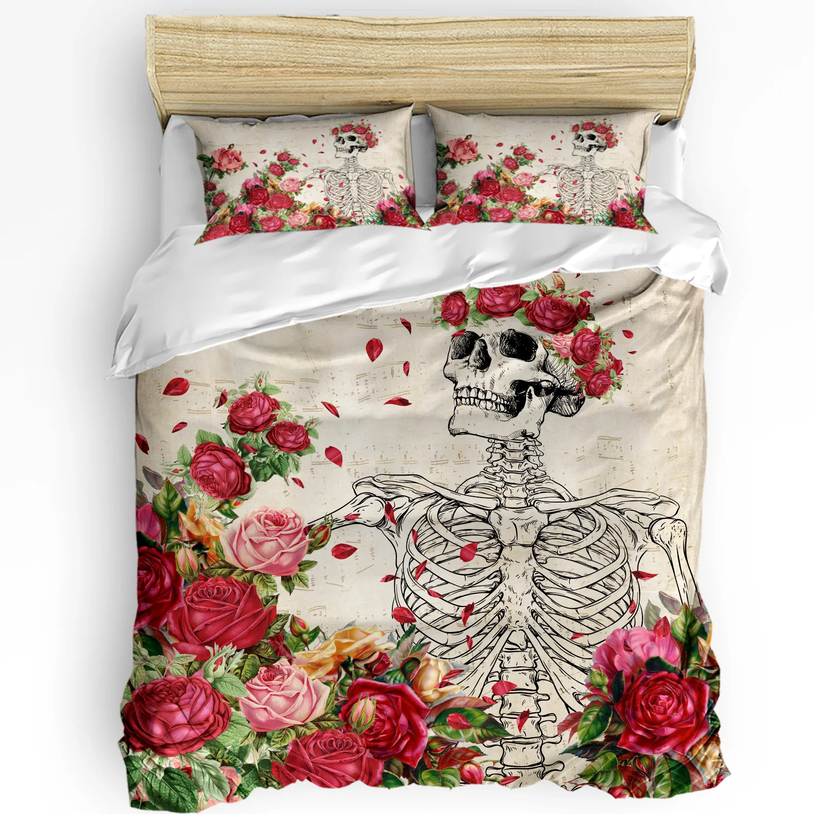 Skull Rose Flower Retro Duvet Cover With Pillow Case Custom 3pcs Bedding Set Quilt Cover Double Bed Home Textile