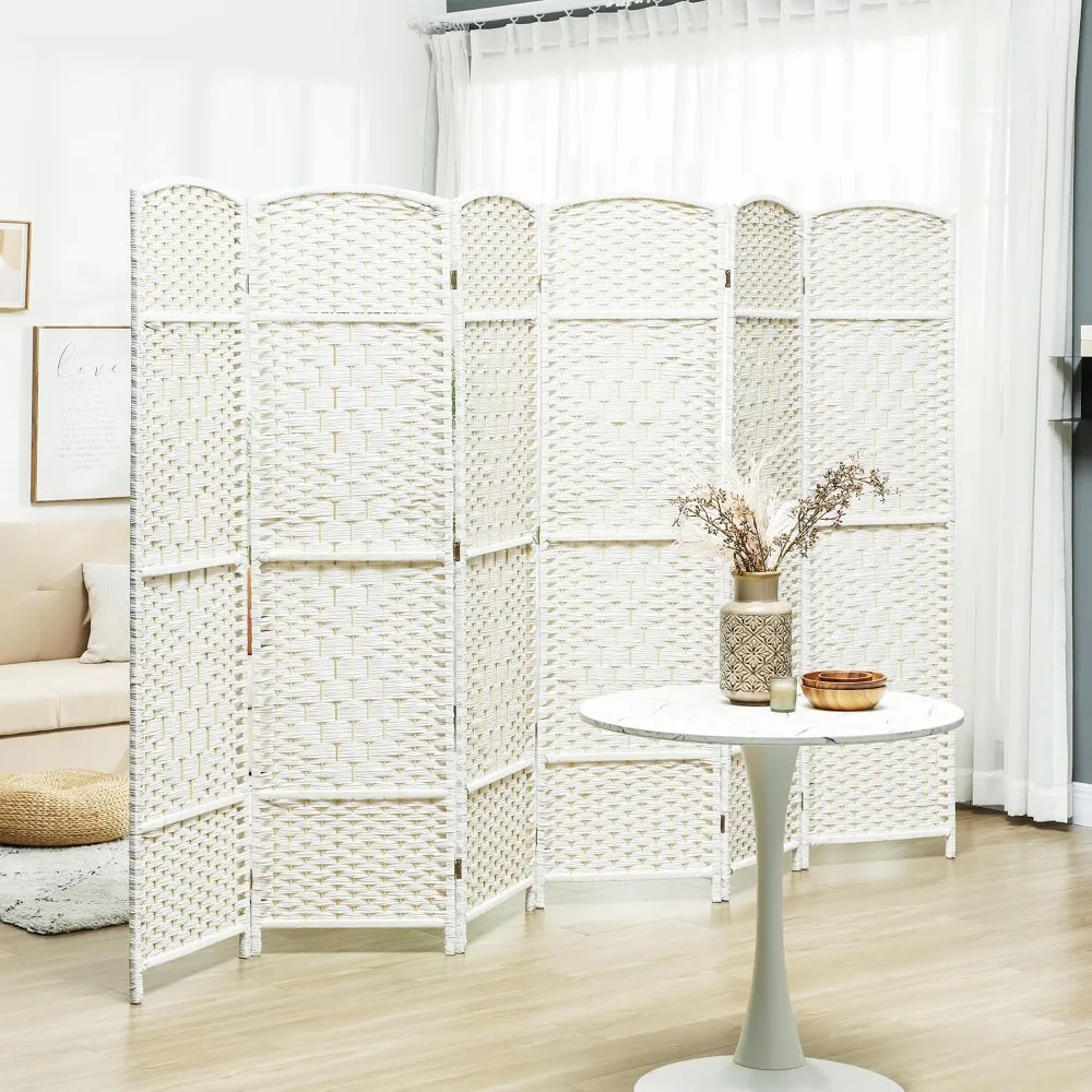 3 Panel Room Divider 6 Ft Privacy Screen Hand-Woven White Freestanding Partition