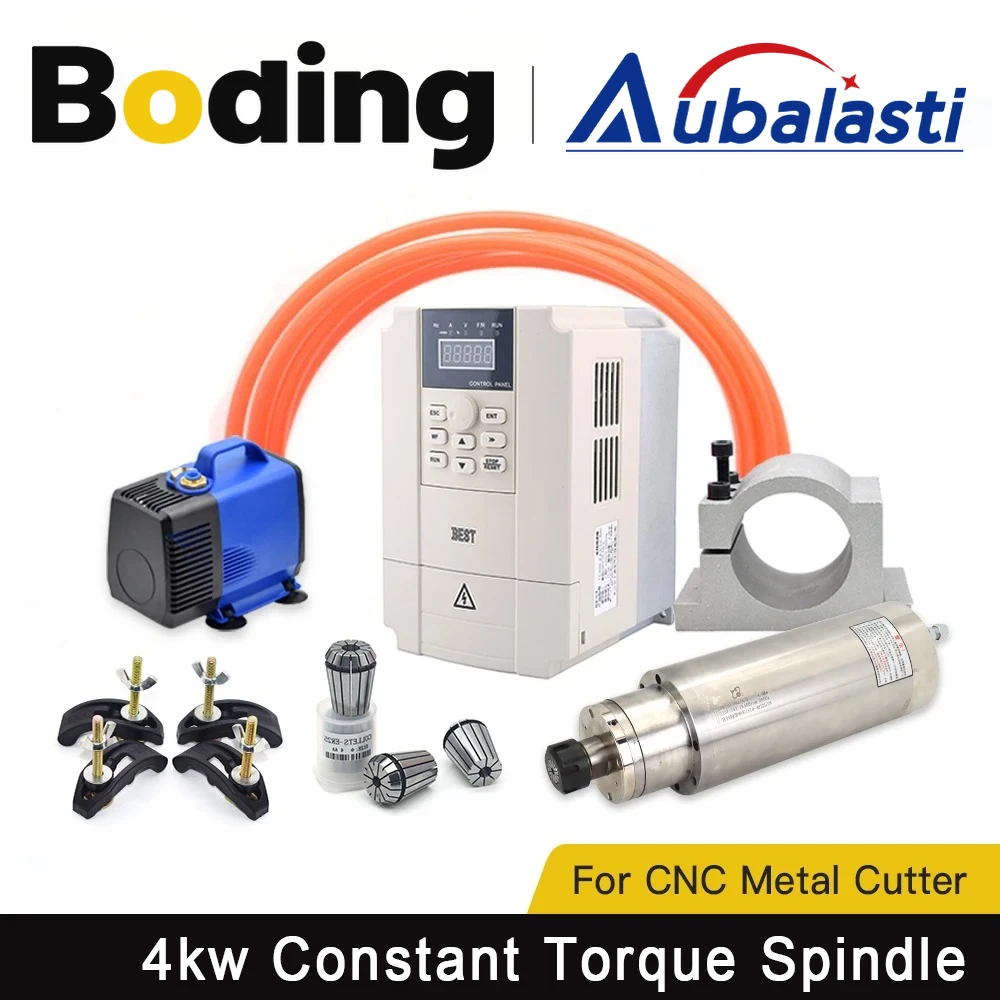 Aubalasti 4KW CNC Water Cooled Spindle Motor Kits 220V 380V 18000rpm ER25 with Inverter GDK110-24Z For CNC Metal Milling Cutting