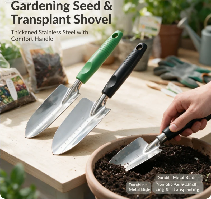 Stainless Steel Garden Trowel With Depth Markings Ergonomic Soft Grip Handle For Planting Transplanting Easy To Clean Heavy Dut