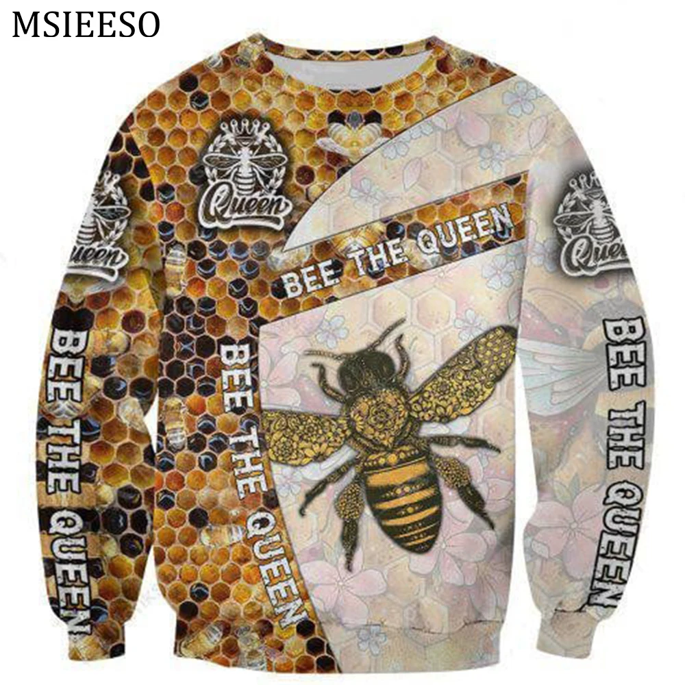 MSIEESO Men Hoodie Beautiful Bee Graphics Printed Autumn Sweatshirt Unisex Long Sleeve Fashion Women Zipper Jacket Pullover