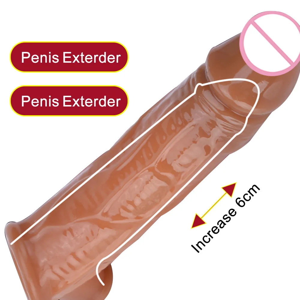 Reusable Penis Sleeve Dick Extender Enhancer Realistic Dildos Condom Delay Ejaculation Cock Ring Testis Bondage Sex Toys For Men