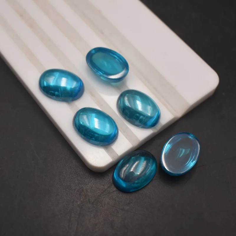 Aquamarine Loose Gemstones Oval Cabochon Sea Blue Color Cubic Zirconia Multiple Sizes to Choose For Ring  Jewelry Making
