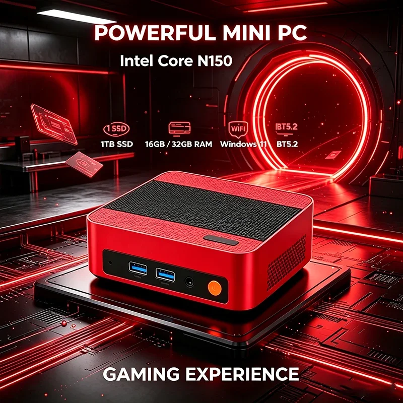 Gaming Mini PC Intel Core N150 16GB RAM 1TB SSD WiFi 6 Bluetooth5.2 Output Windows11 Pro Compact Desktop PC For Game Work