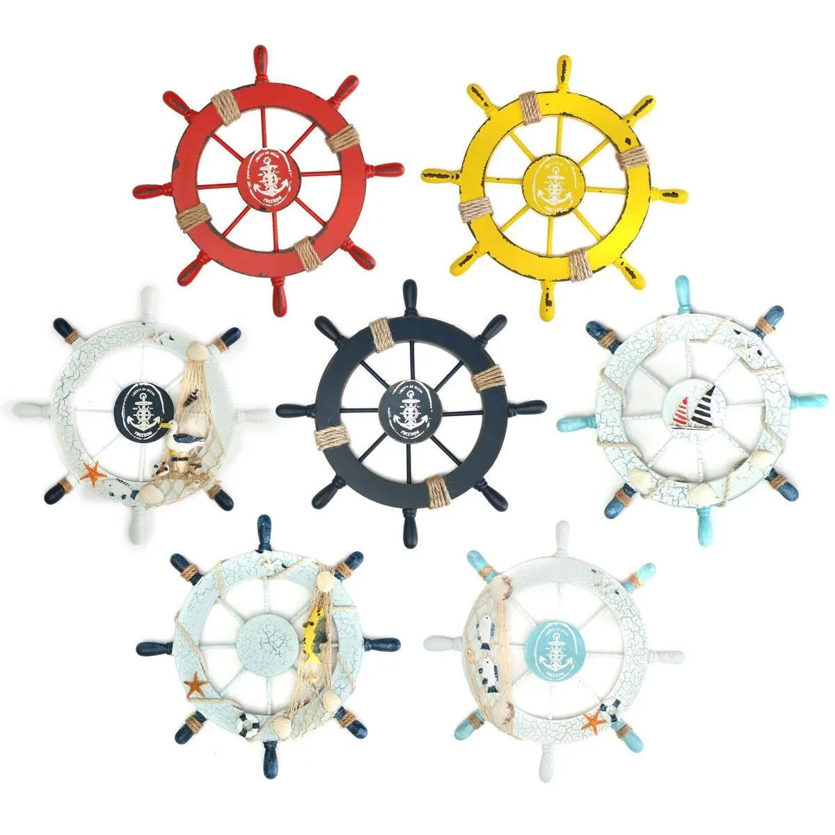 

LED Wooden Rudder Decoration Seaside Nautical Beach Wheel Bamboo Boat Accessories