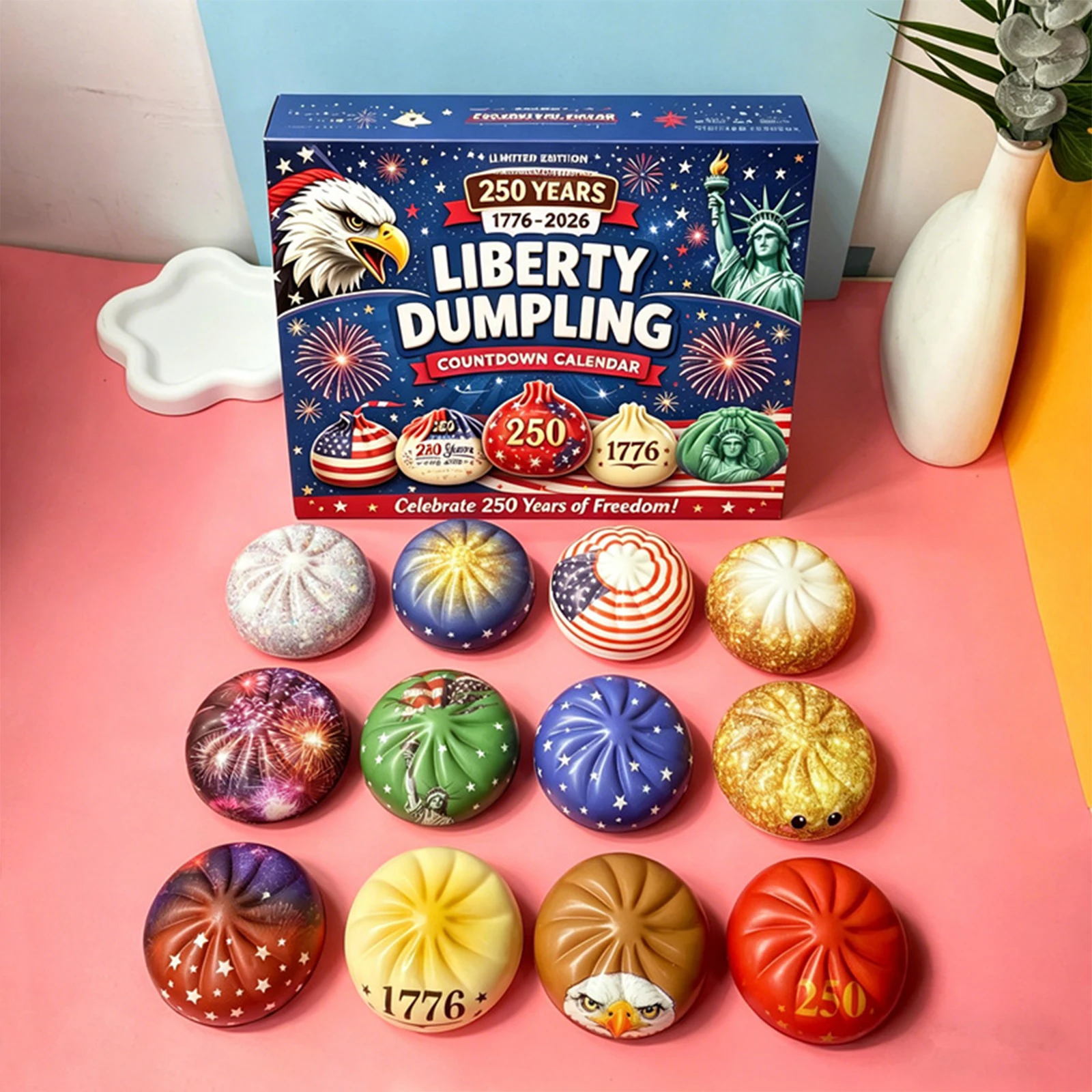 USA 250th Anniversary Liberty Dumplings Squishy Toy Set 1776-2026 Eagle Stars Stripes 12pcs Stress Relief Gift Decompression Toy
