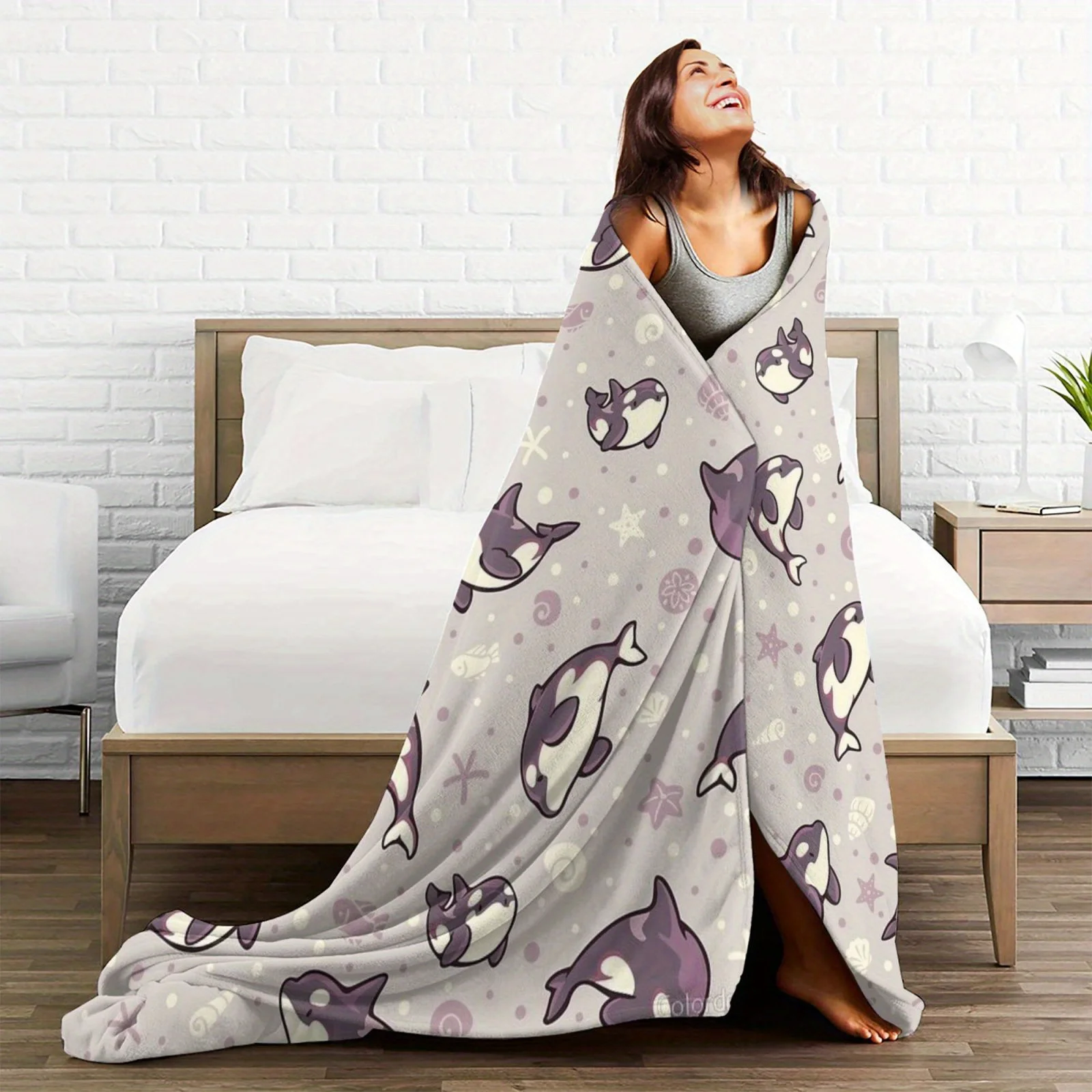 Cozy Killer Whale Print Plush Blanket - Great for the Sofa, Bed, Picnics and Travel | Machine Washable, Extra Large Size view 2