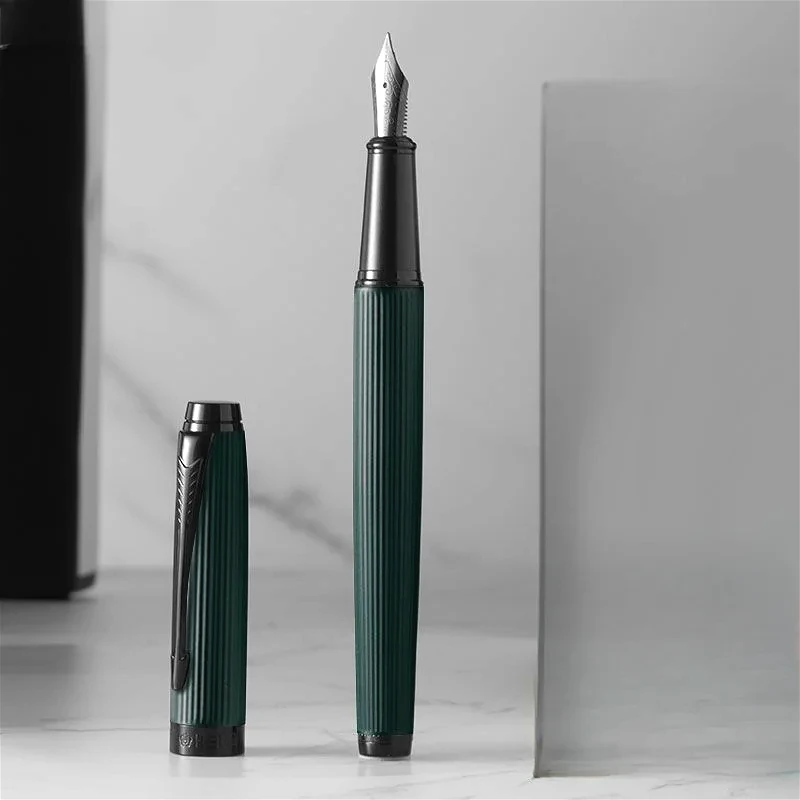 

New Hero A219 Fountain Pen Fine EF/F 0.38MM 0.5MM Nib, Beautiful Pinstripe Green Metal Pens,Back To School Office Writing Ink