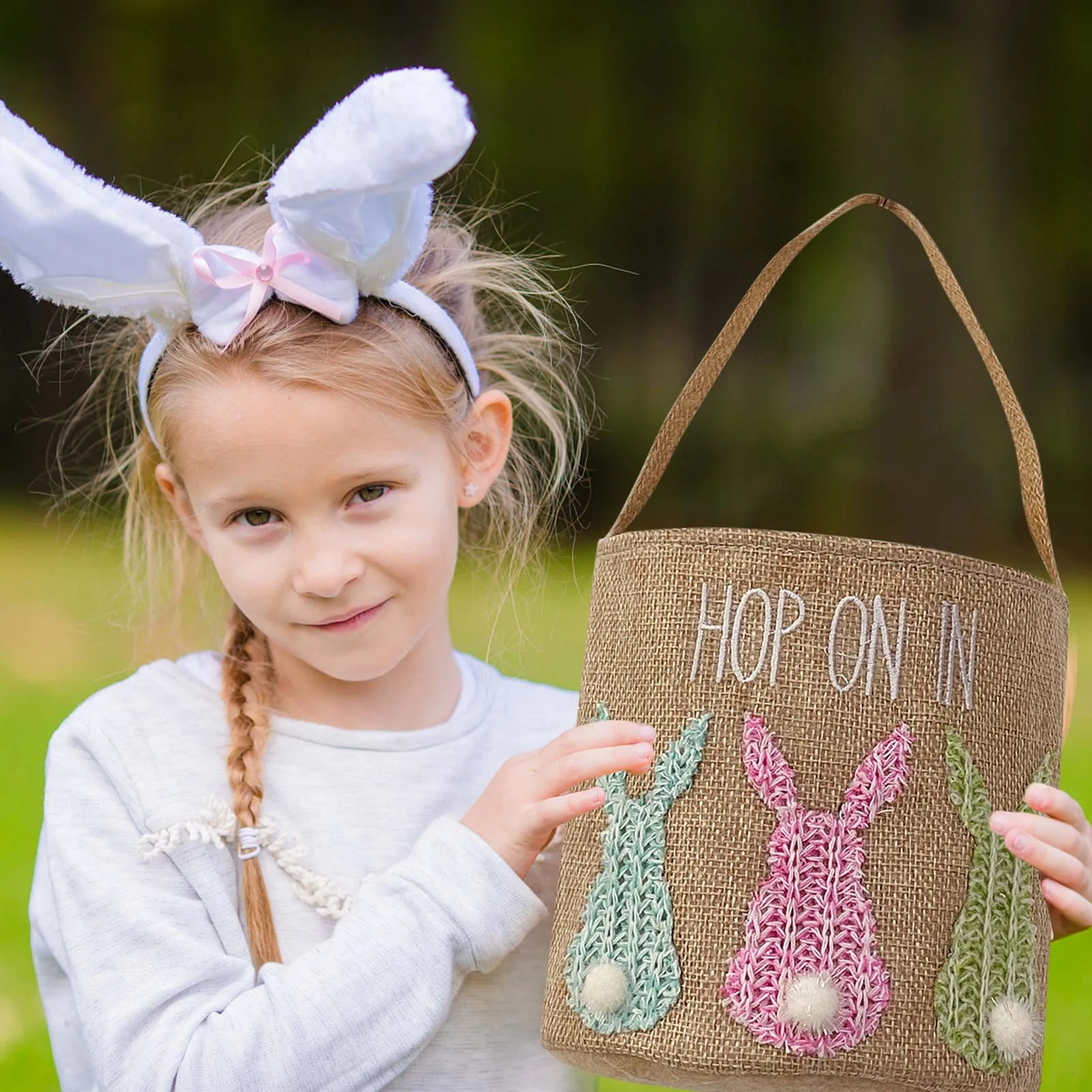 Easter Reusable Portable Bunny Storage Bucket Basket with Handles Non Woven Party Basket Tote Home Bow Bags Gift Decoration