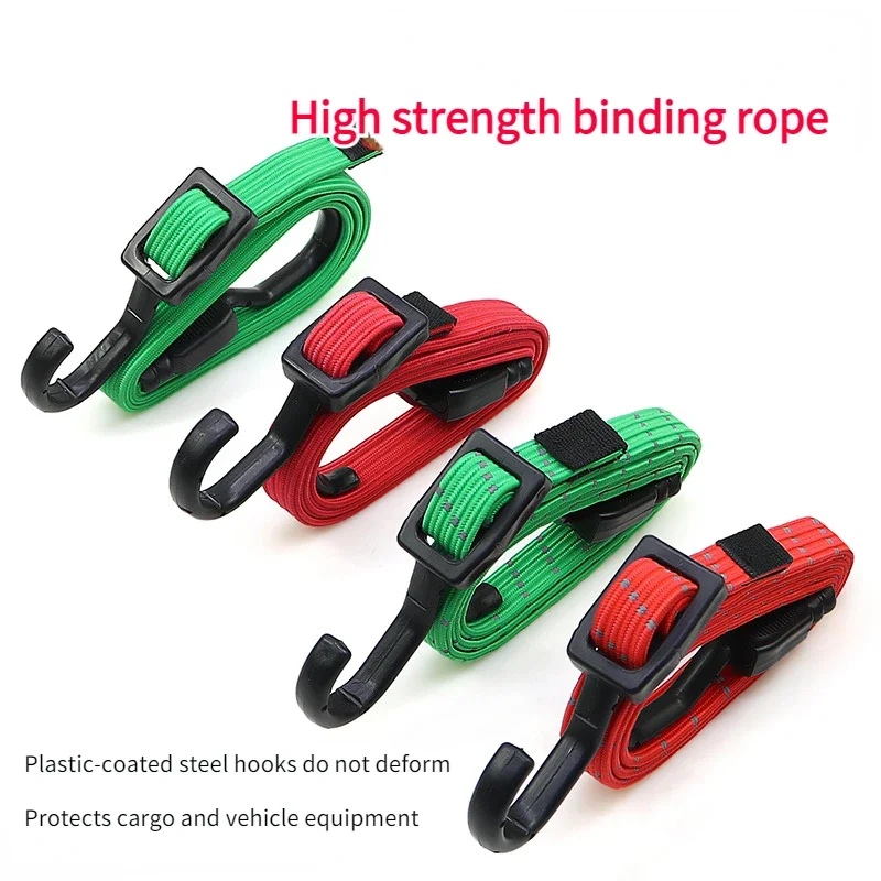 Motorcycle Cargo Strapping Latex Luggage Rope Elastic Straps with Hooks Elastic Tie Bundle Rope Flat Rope