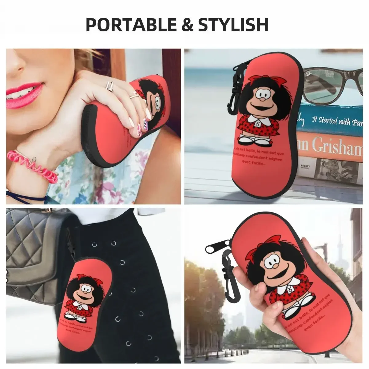 Kawaii Mafalda Sunglasses Case Neoprene Zipper Quino Argentina Cartoon Shell Eyeglass Case Custom Protective Box For Glasses