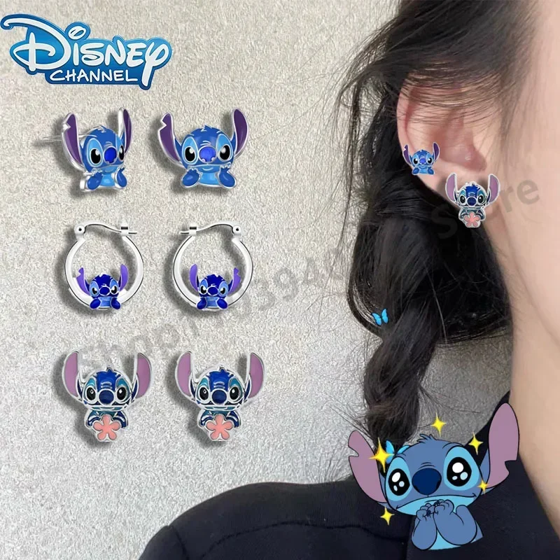 

New Disney Stitch Metal Earrings Hold Flower Cartoon Cute Stitch Fashion Accessories Holiday Gift Earrings Gift For Girls Anime