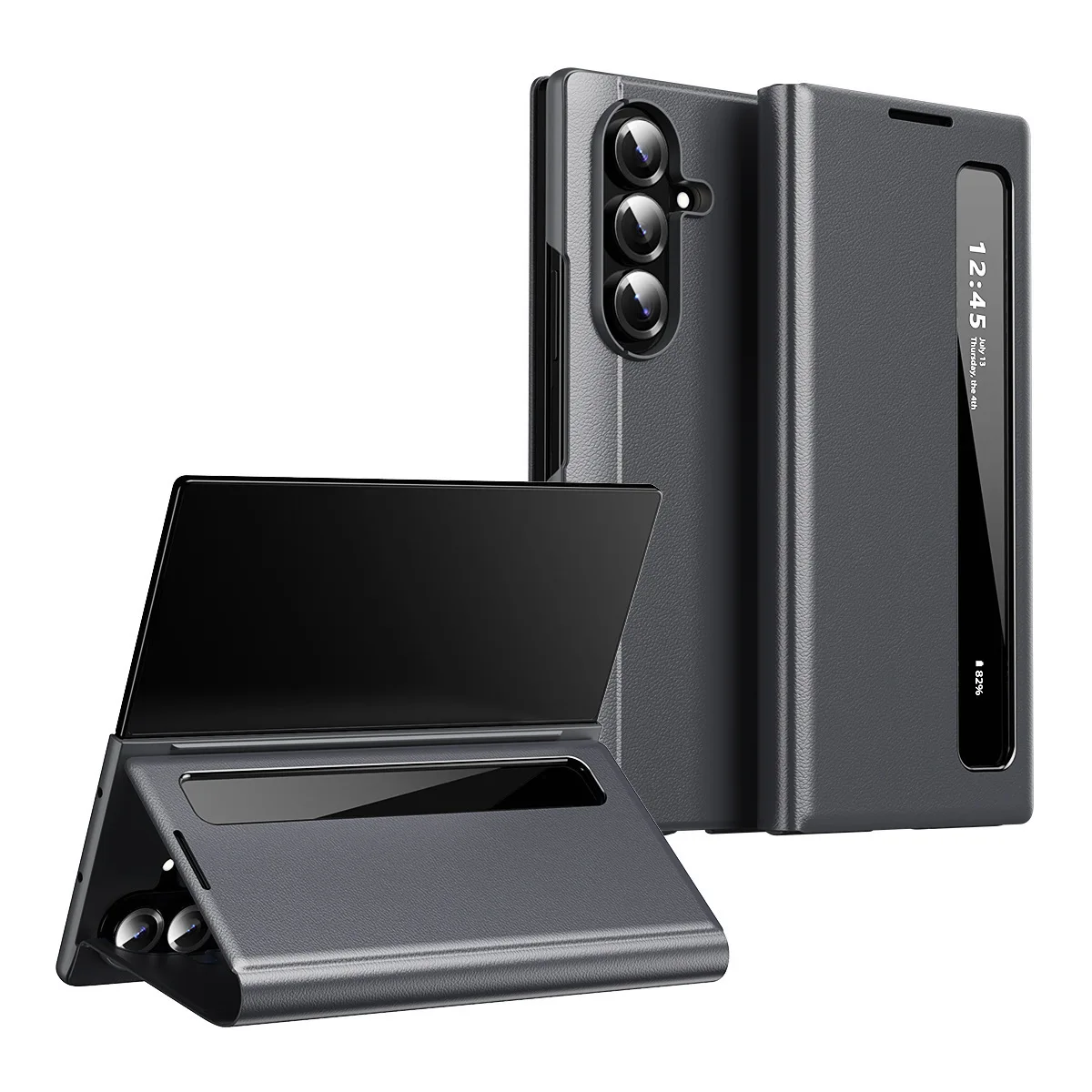

Чехол для Samsung Z FOLD 7 6 5 4 3: Умный флип-кейс с функцией ответа на звонки, защитный чехол с окном, интеллектуальный режим сна, кожаный чехол