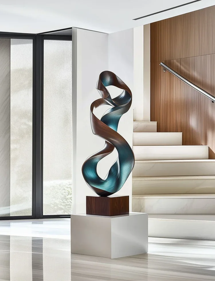 Y1  Modern light luxury hotel lobby sales office entrance decoration floor, abstract solid wood sculpture art installation