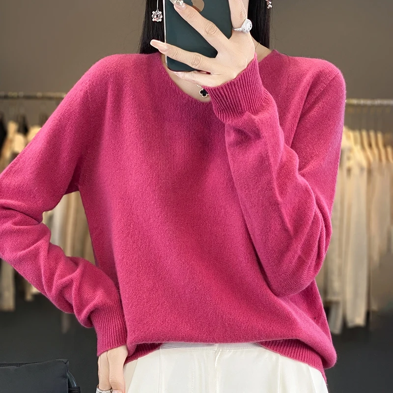 Nuovo pullover con scollo a V a maniche lunghe, maglione lavorato a maglia autunno e inverno da donna in tinta unita alla moda e confortevole - WQ103