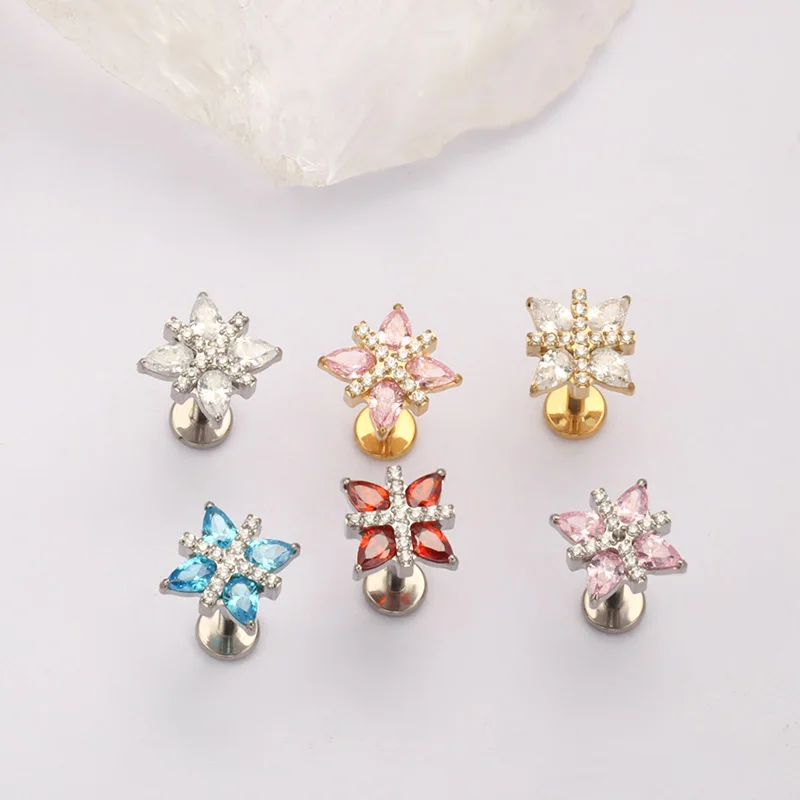 ASTM F136 Titanium Brilliant Star Lab Piercing Labret Lip Stud Tragus Ear Stud Zircon Cartilage Helix Medusa Monroe Body Jewelry