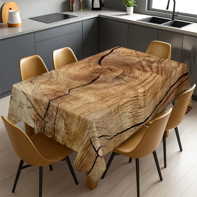 1pc Realistic Wood Grain Tablecloth - Soft Fabric with Natural Wood Texture, Beige/Brown Rectangular Table Cover for Dining, Cof