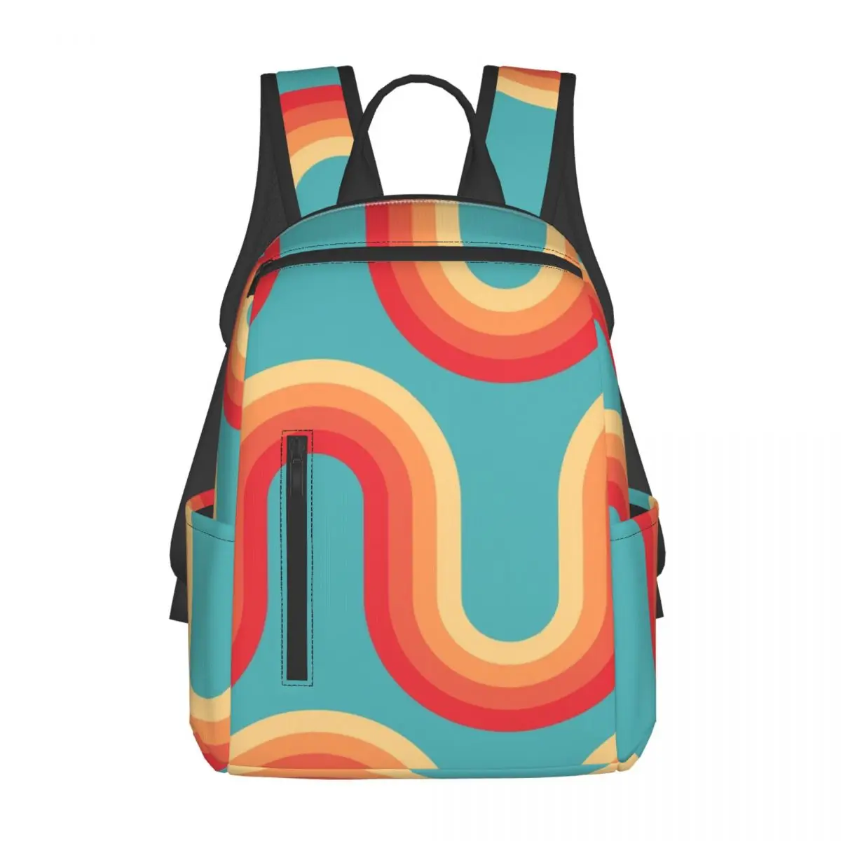

70s Pattern Waves Happy Blue Teal And Orange Backpack Daypack Large Capacity Kids BookBag School Bag Shoulder Bags for Men Women