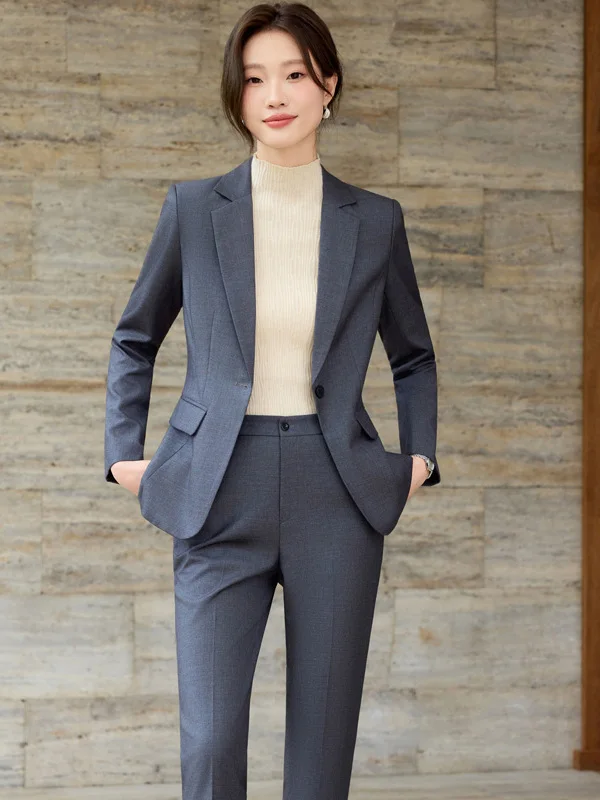 Gray Suit Set Women's Spring Autumn New Style Elegant Professional Formal Interview Hotel Manager Small Suit Jacket Top
