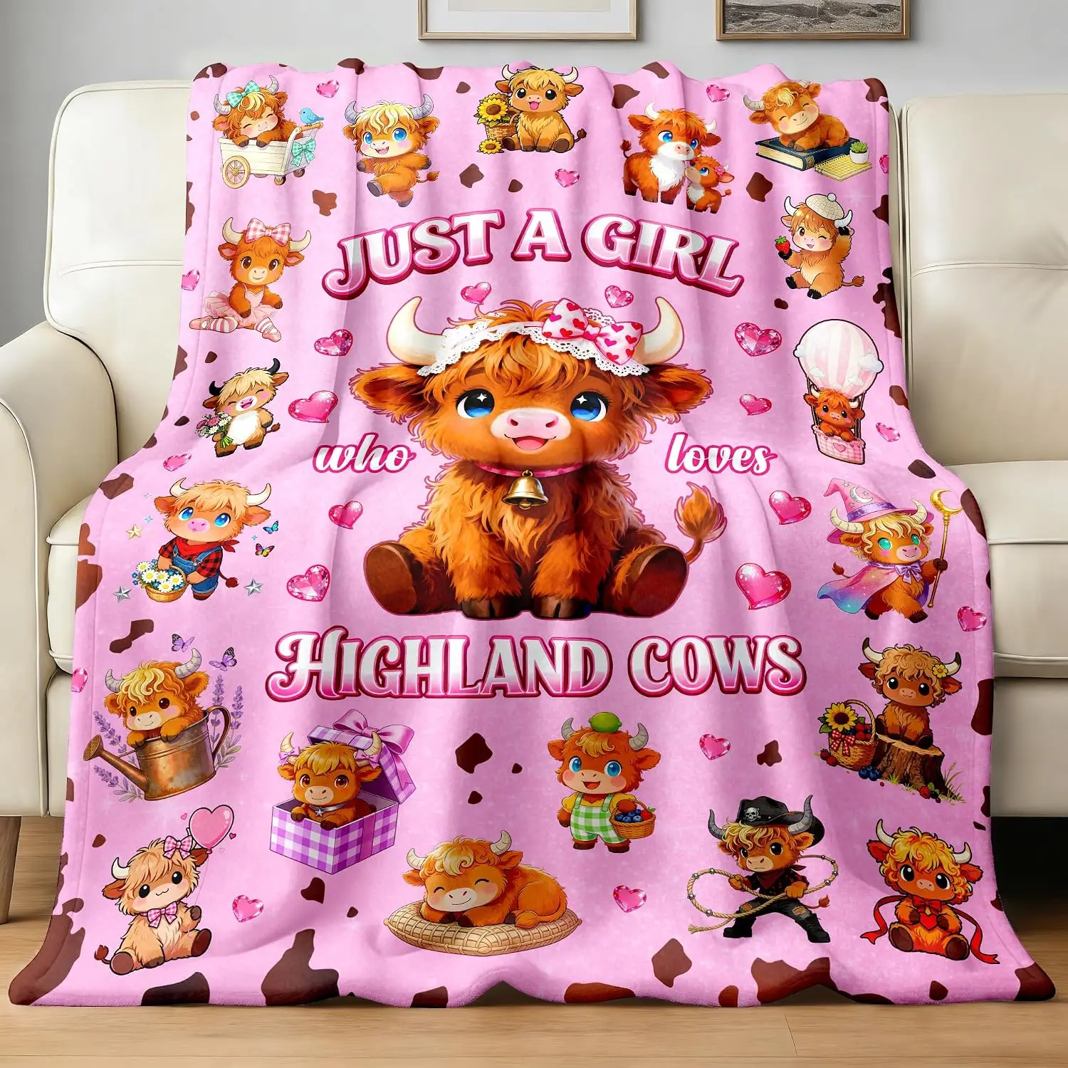 Highland Cow Blanket Soft Cozy Plush Flannel Highland Cow Themed Print Throw Blanket Cows Lovers Gifts Birthday Bedding Decor for Women Girls Stuff 50
