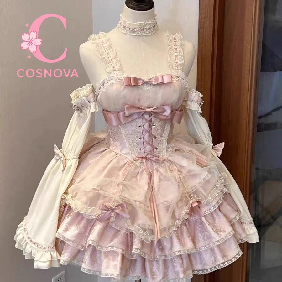 

Japanese Sweet Lolita Jsk Dress Women Cute Y2k Bow Lace Ruffles Evening Party Mini Dresses Harajuku Kawaii Black Vestidos