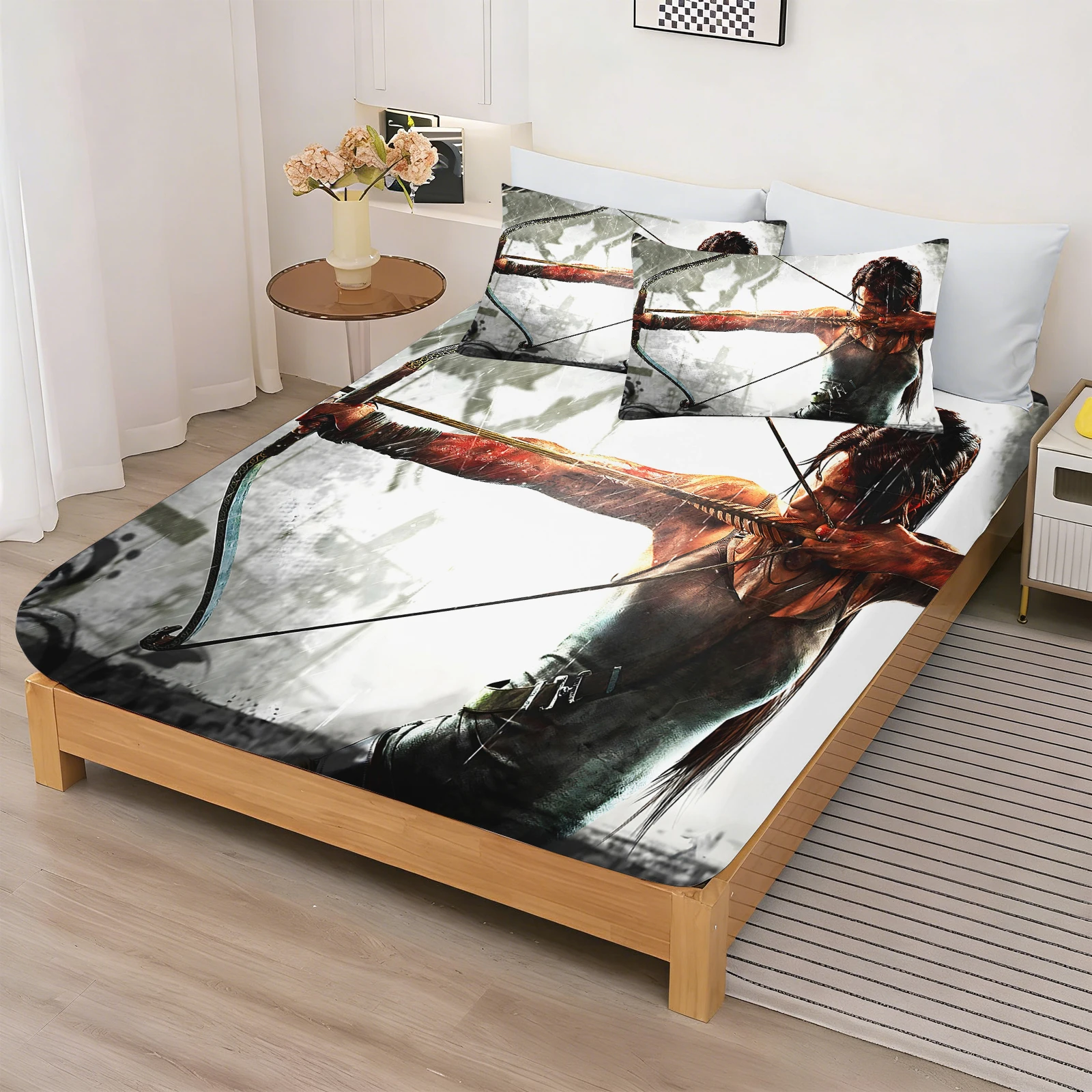 Tomb Raider Lara Croft 3D Print Bedding Set Fitted Sheet Microfiber Game Theme Bedspread for Fans Bedroom Decor