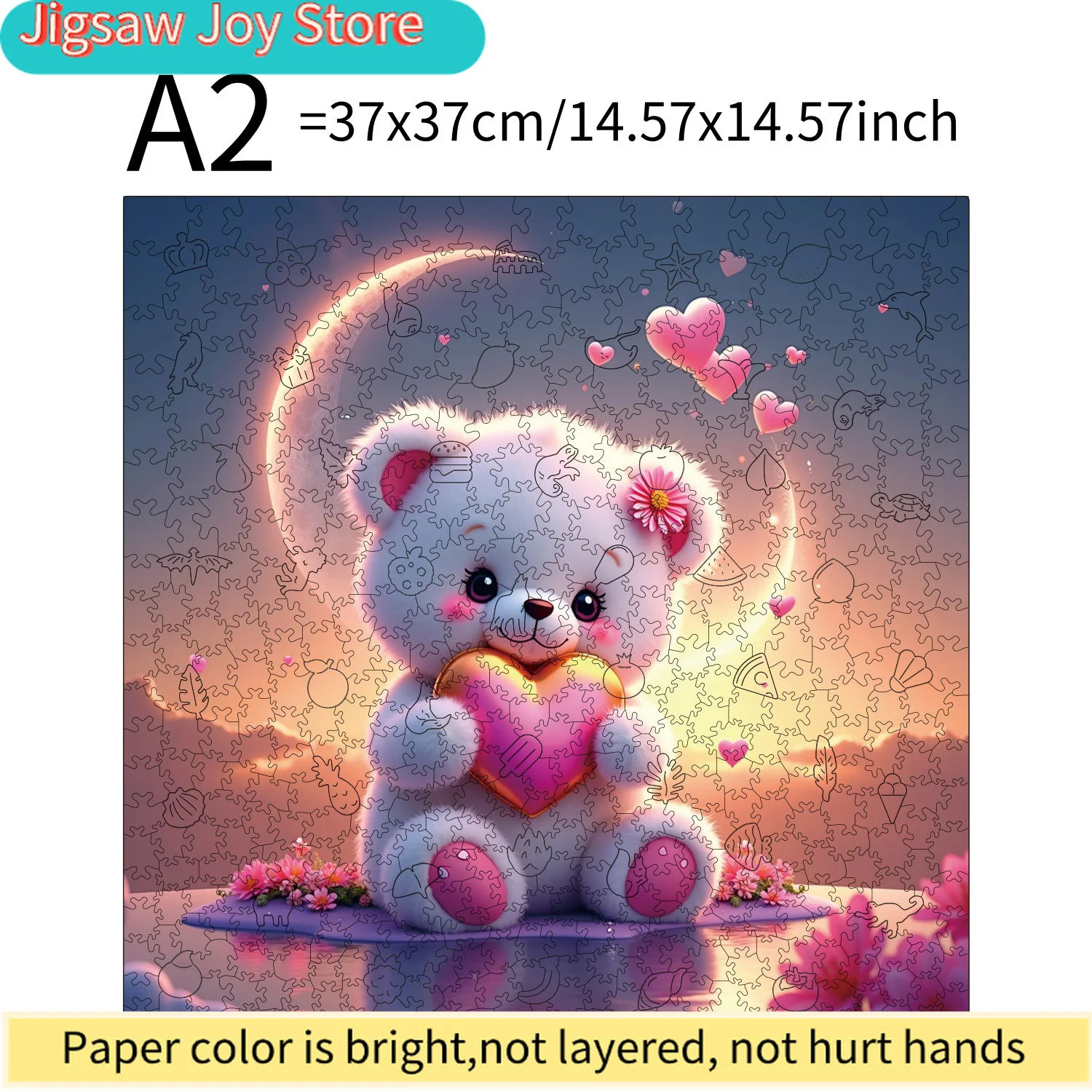 502pcs Square Wooden Jigsaw Puzzle - Heart Bear Under the Moon, Challenging Difficult Suitable for s & 14+, Valentine's Mother