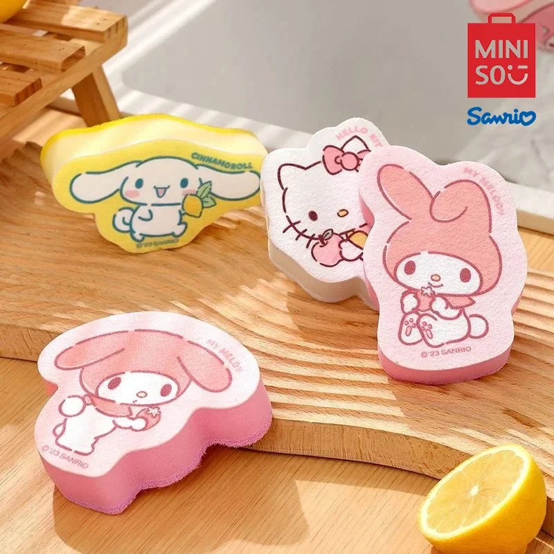 MINISO Sanrio Dishwashing Sponge Kitchen Durable Cleaning Brush Non Stick Oil Scouring Pad  Tableware Hygiene Cleaning Gadget