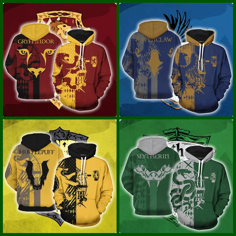 Harried Potter Cosplay Gryffindor Anime Sweatshirt Fall Winter Hoodie Slytherin Hufflepuff Ravenclaw Novelty Anime Costume