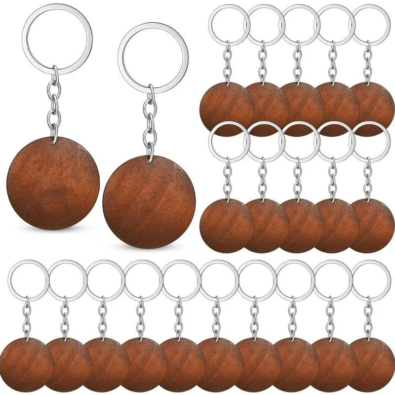 Blank Wooden DIY 3cm Round Keychains Simple Versatile Natural Wood Grain Engraved And Printed Key Tag Label Handmade Accessories