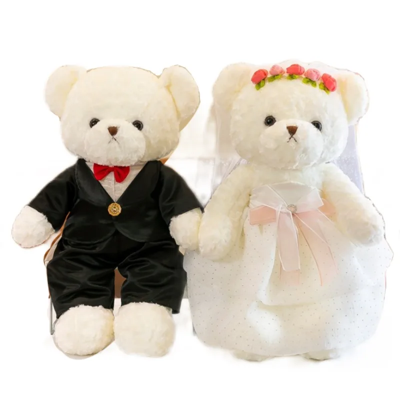 45cm Cute Lovers Bear Plush Toy Stuffed Teddy Doll Cartoon Animal Wedding Dress Cloth Bear Model Girl Boy Friend Birthday Gift