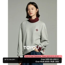 Toyouth Women Plush Thicken Sweatshirt 2023 Winter Long Sleeve Contrast Stitching Wool High Collar Loose Hoodies Casual Tops