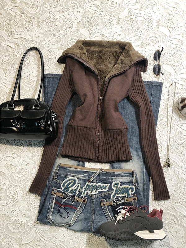 เสื้อสเวตเตอร์ผู้หญิงคอสูงบุซับใน ไซส์พลัส สำหรับฤดูใบไม้ร่วงและฤดูหนาว แฟชั่นลำลอง ระบายอากาศได้ดี มีซิป