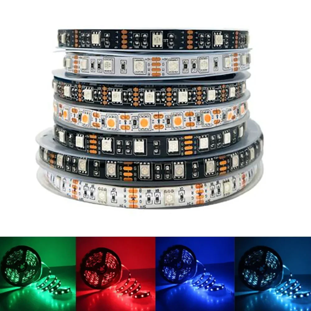 5v 5050 RGB LED Strip Light Flexible Tape Lamp Waterproof 50cm 1m 2m 3m 4m 5m With 4pin Plug White/ Black PCB Home Decoration