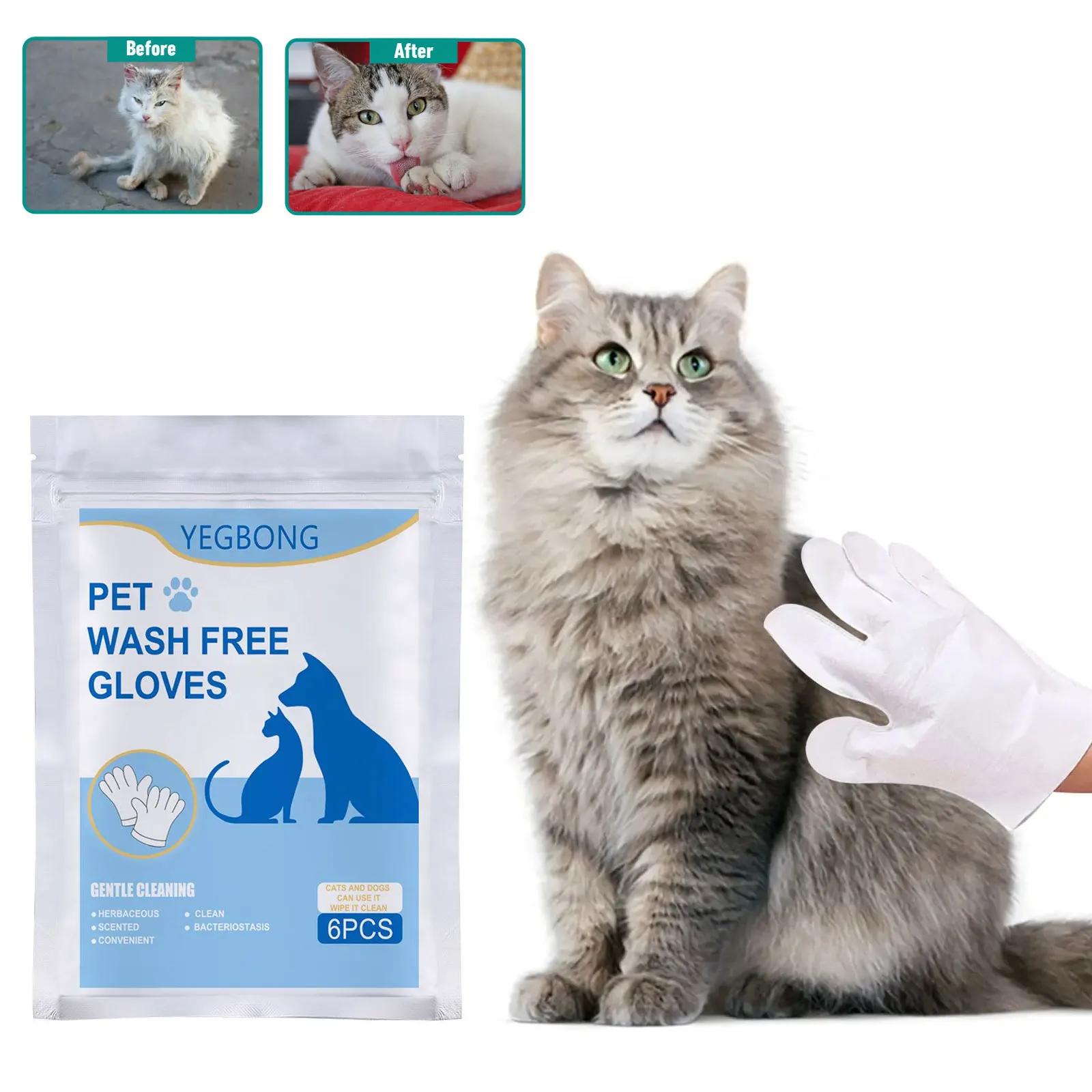 

Pet Disposable Cleaning Gloves Rinse Free Body Stain Remover Spa Shower Supplies Massage Grooming Dry Cleaning Cat No Wash Wipes