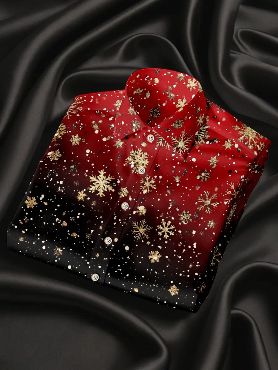 

2025 рождественские мужские повседневные рубашки со снежинками и 3D принтом, модные мужские классические рубашки, осенняя одежда для мужчин, одежда
