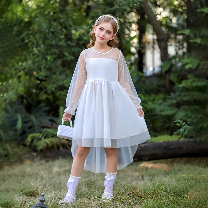Christmas Lace long-sleeved girls' dress with flowing net fabric princess party dress for children performance formal occasion